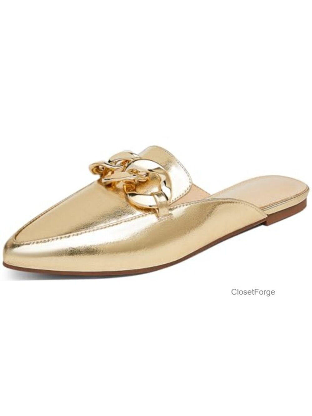 Women's Metal Chain Mule Flats Slip On Backless Loafers with Closed Toe